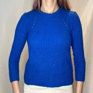Forever 21 Cropped 3/4 Length Sleeve Chunky Blue Pullover Sweater Small SM S